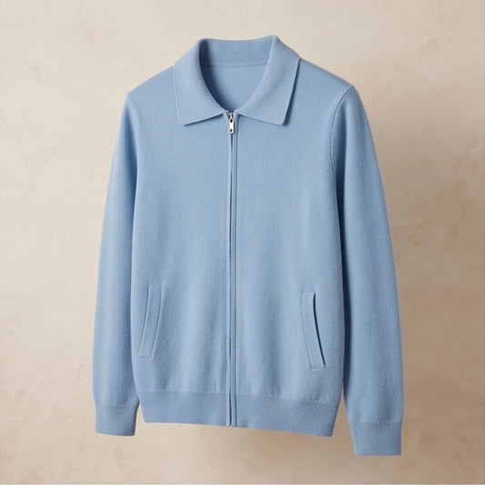 Bellagio Merino Polo-Collar Cardigan - Sky Blue generated variant image