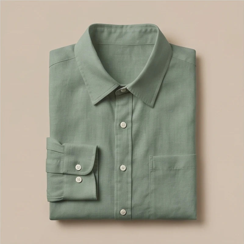Luca Linen Long-Sleeve Shirt - Green colour variant image