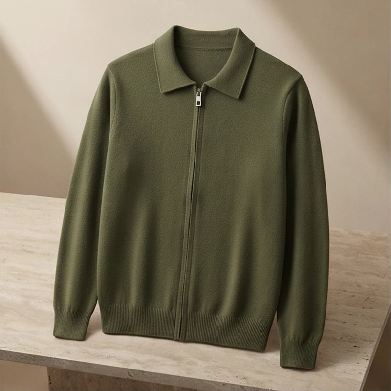 Ravello Cashmere Zip Cardigan - Army Green generated variant image