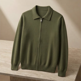 Ravello Cashmere Zip Cardigan - Army Green generated variant image