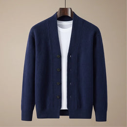 Varenna Wool V-Neck Cardigan - Navy Blue generated variant image
