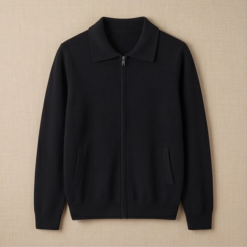 Bellagio Merino Polo-Collar Cardigan - Black generated variant image