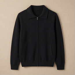 Bellagio Merino Polo-Collar Cardigan - Black generated variant image
