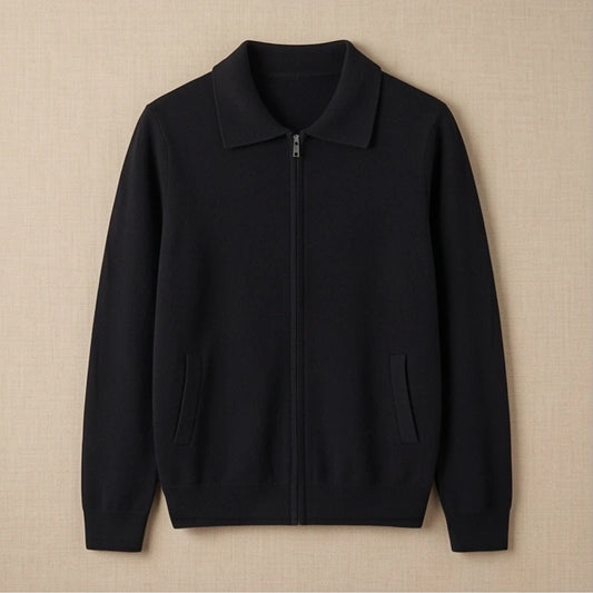 Bellagio Merino Polo-Collar Cardigan - Black generated variant image