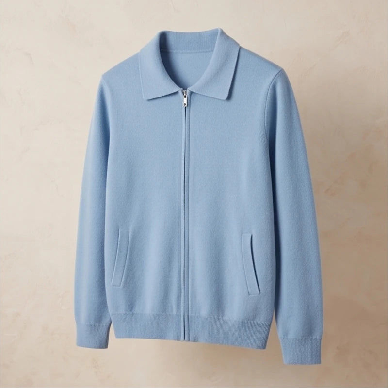 Bellagio Merino Polo-Collar Cardigan - Sky Blue generated variant image