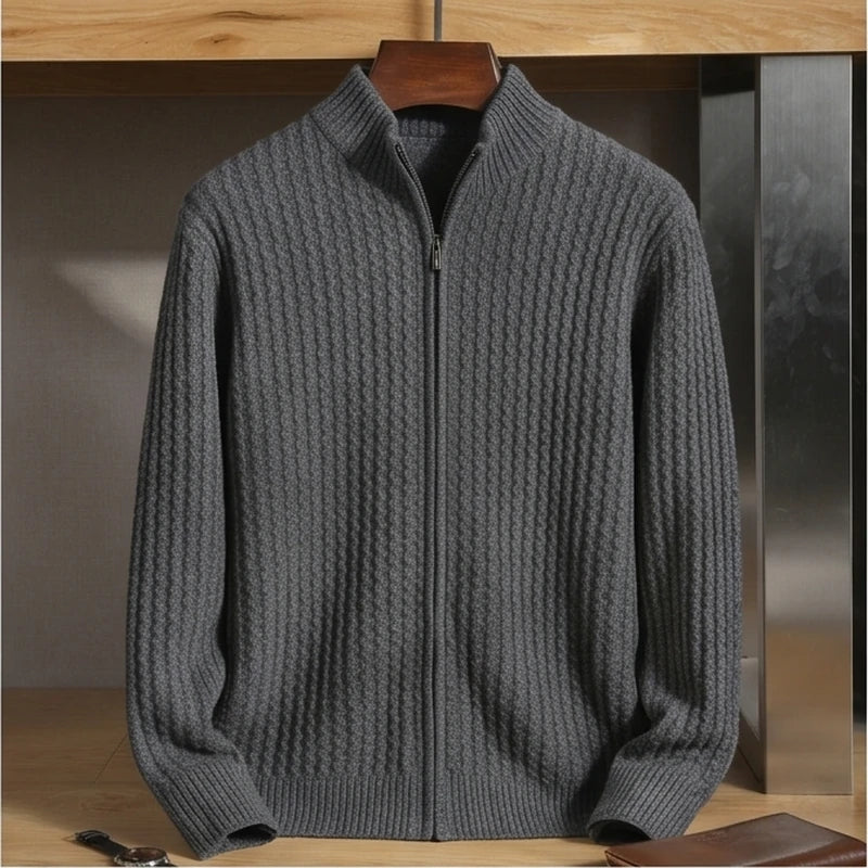 Como Merino Mock-Neck Cardigan - Dark Gray generated variant image
