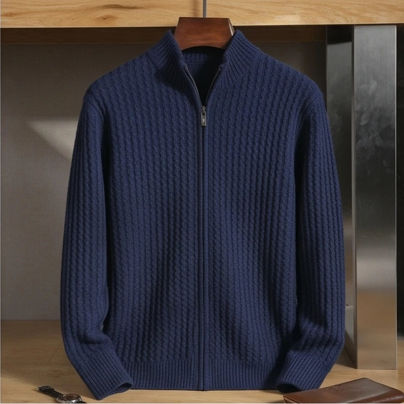 Como Merino Mock-Neck Cardigan - Blue generated variant image