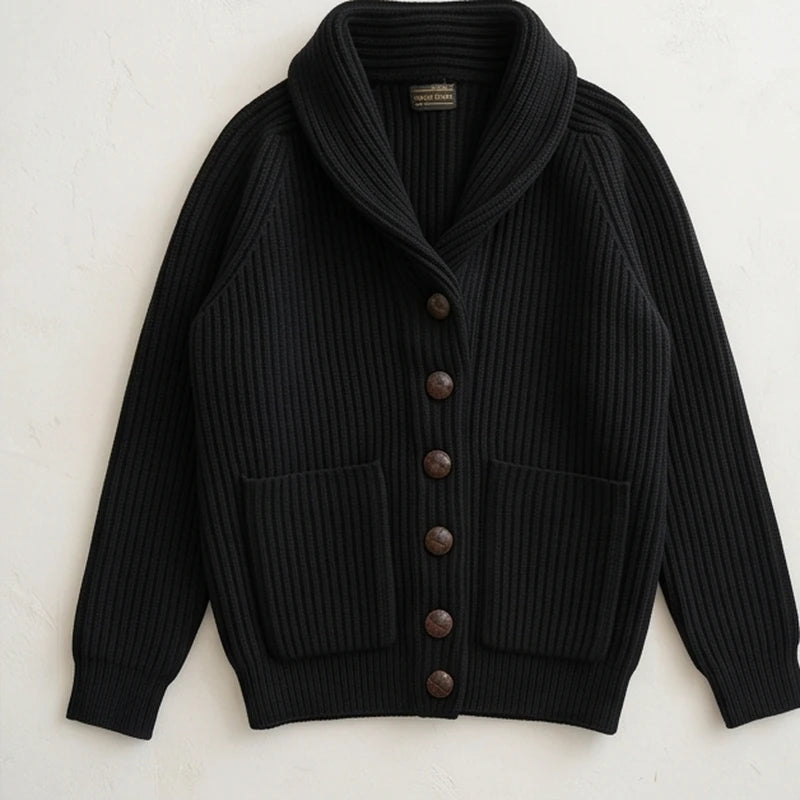 Ortisei Heavy Wool Shawl Cardigan - Black generated variant image