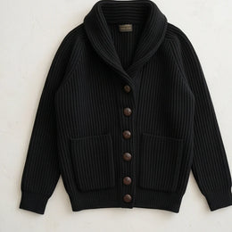 Ortisei Heavy Wool Shawl Cardigan - Black generated variant image