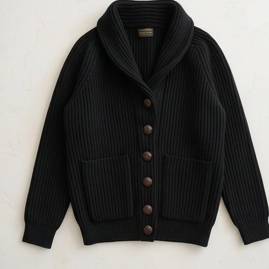 Ortisei Heavy Wool Shawl Cardigan - Black generated variant image