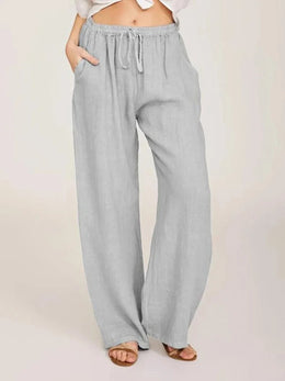 Alessia Linen Wide-Leg Trouser - Light Grey variant image
