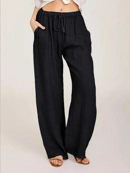Alessia Linen Wide-Leg Trouser - Black variant image