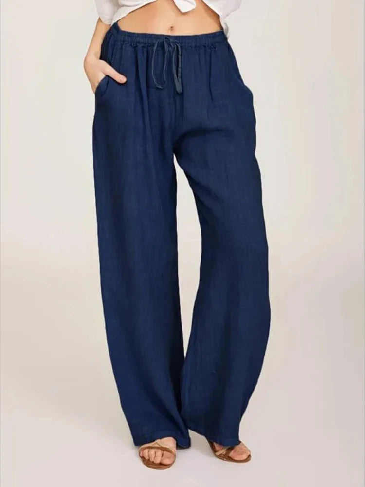 Alessia Linen Wide-Leg Trouser - Navy Blue variant image