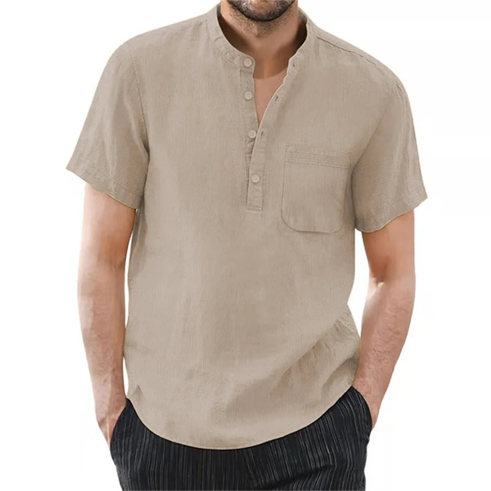 Sorrento Linen Henley Shirt - Khaki (Khaki)