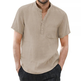 Sorrento Linen Henley Shirt - Khaki (Khaki)