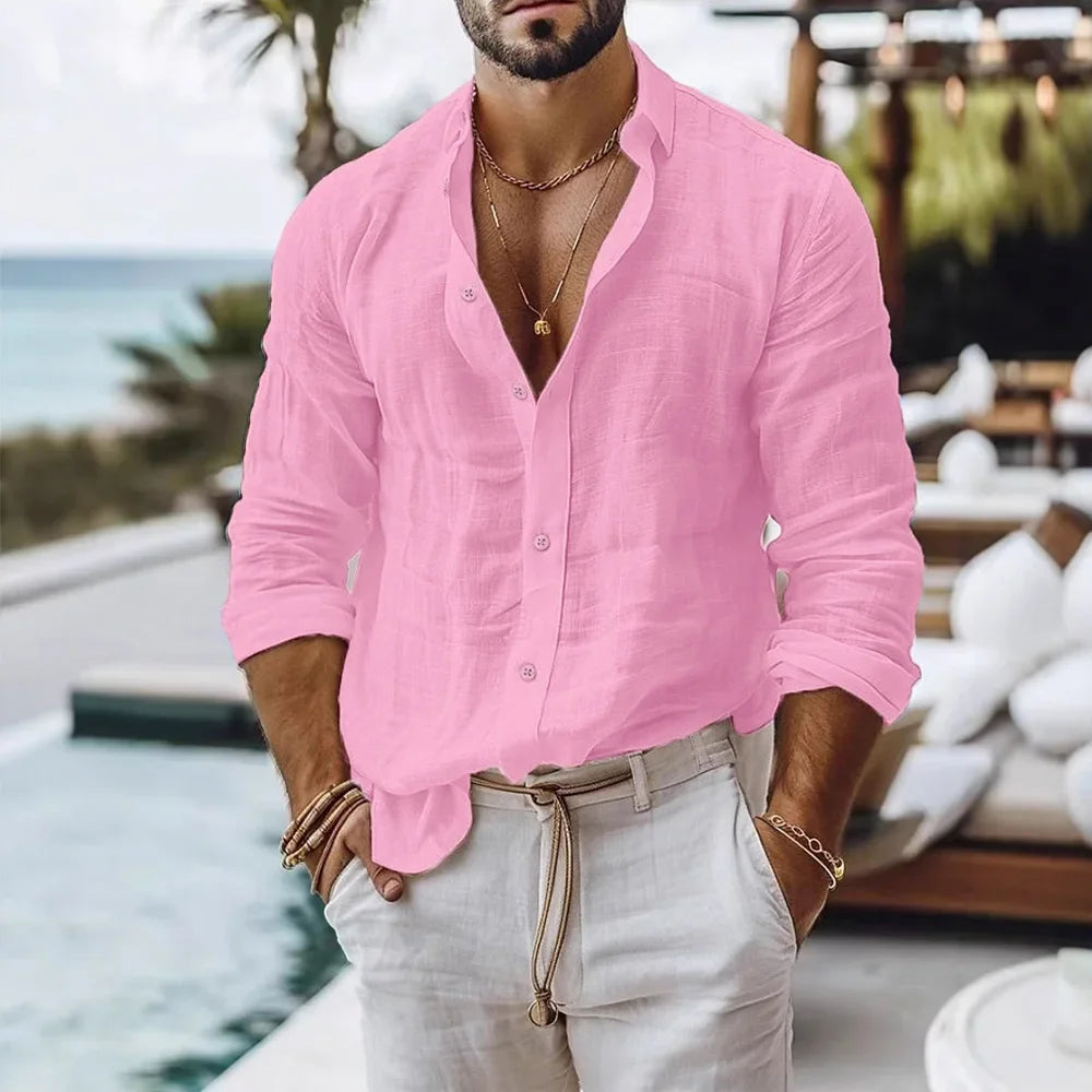 Portofino Linen Resort Shirt - Pink (Rosa)
