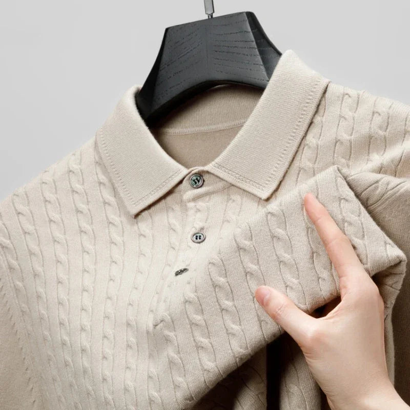 Como Cable Knit Polo - Beige (Beige)