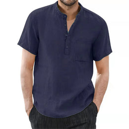 Sorrento Linen Henley Shirt - Navy Blue (Navy Blue)