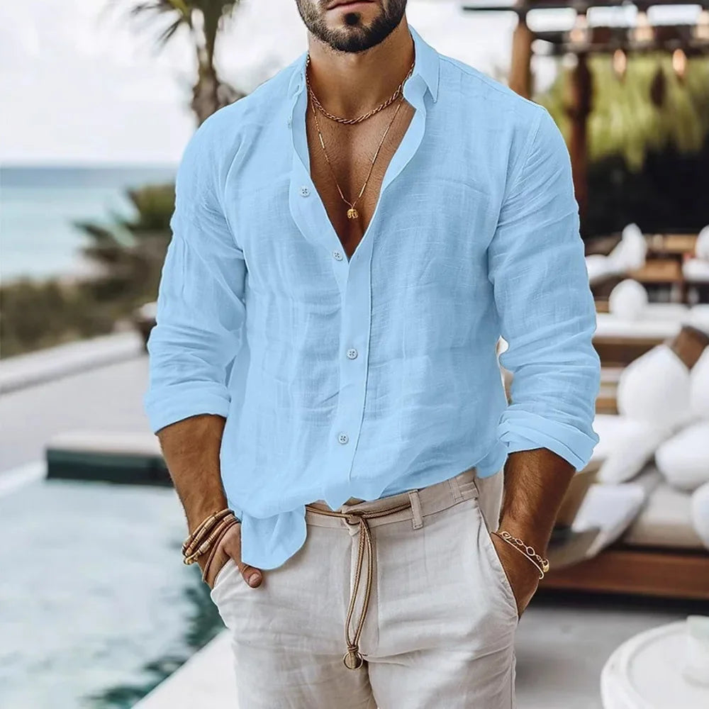 Portofino Linen Resort Shirt - Sky Blue (HIMMELBLAU)