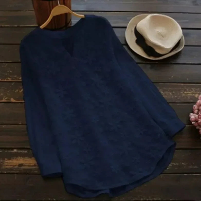 Siena Embroidered Linen Blouse - Blue variant image