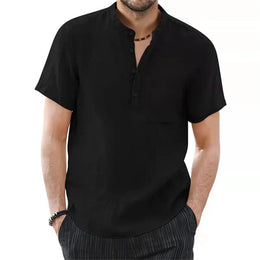 Sorrento Linen Henley Shirt - Black (schwarz)