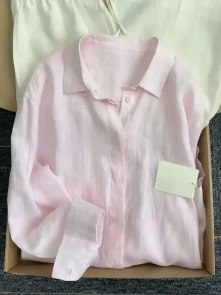 Bianca Linen Long-Sleeve Shirt - Pink variant image
