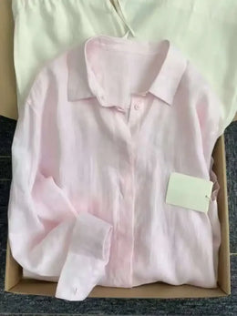 Bianca Linen Long-Sleeve Shirt - Pink variant image