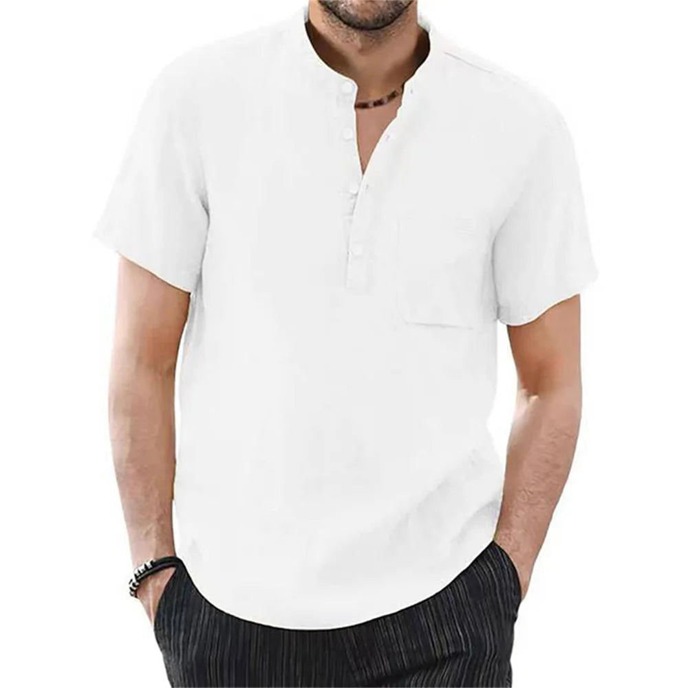 Sorrento Linen Henley Shirt - White (WEISS)