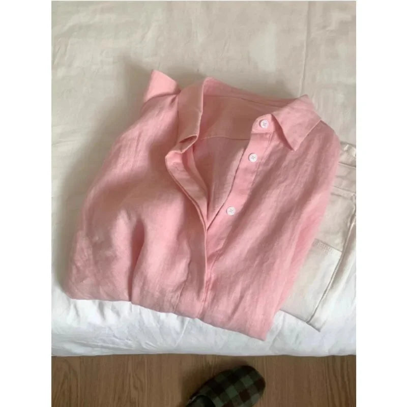 Bianca Linen Long-Sleeve Shirt - Dark Pink variant image