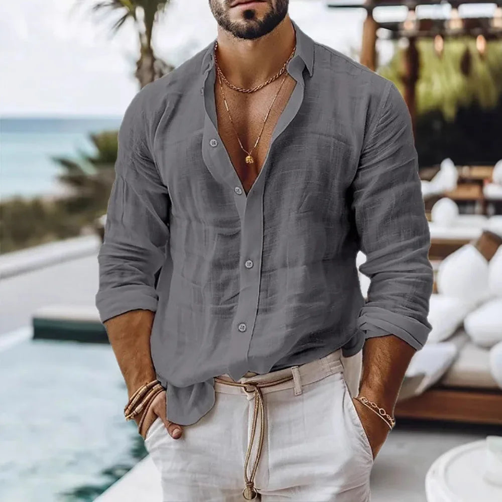 Portofino Linen Resort Shirt - Gray (Grau)