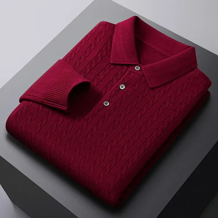 Como Cable Knit Polo - Burgundy (Burgunderrot)