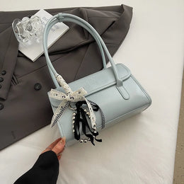 Palermo Silk-Scarf Leather Tote - Navy Blue variant image