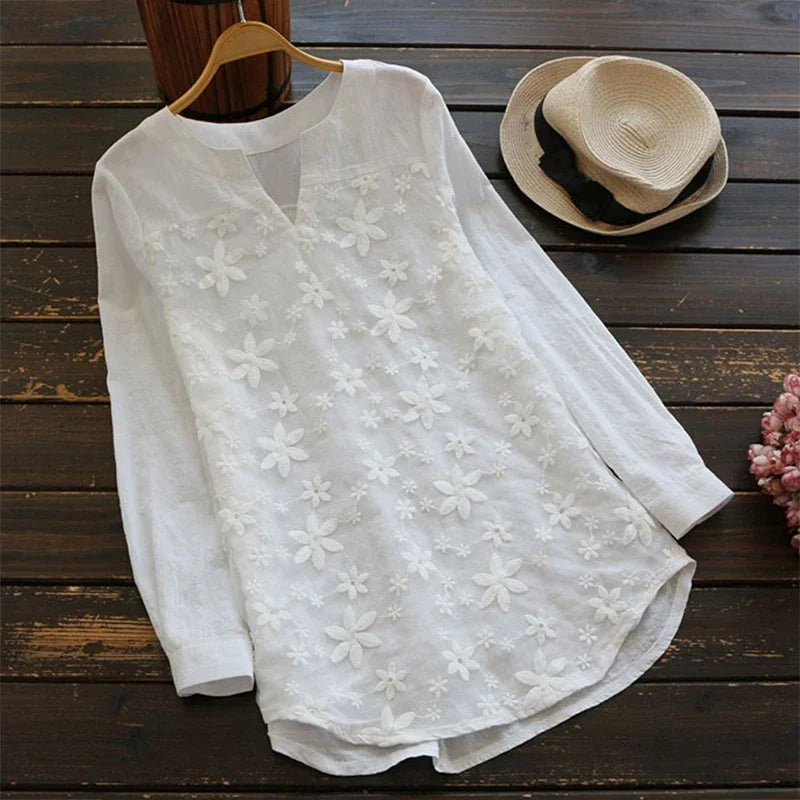 Siena Embroidered Linen Blouse - White variant image