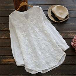 Siena Embroidered Linen Blouse - White variant image