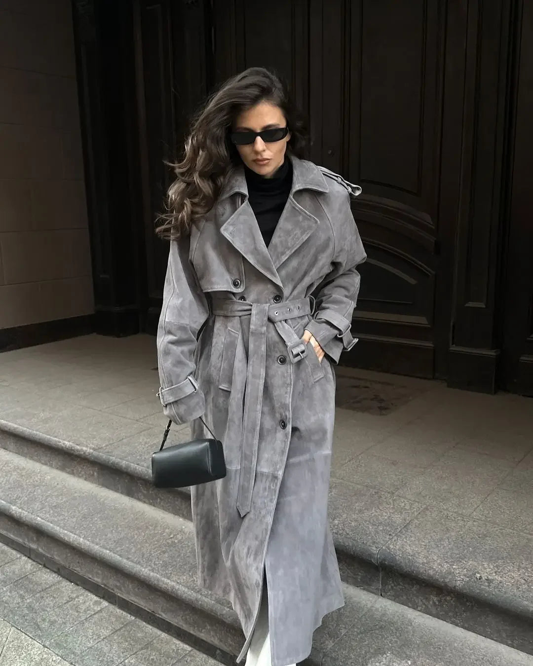 Firenze Suede Belted Trench - 01 Gray variant image