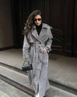 Firenze Suede Belted Trench - 01 Gray variant image