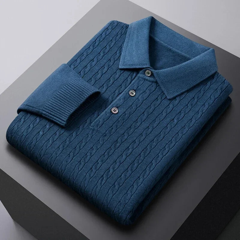 Como Cable Knit Polo - Blue (Blau)
