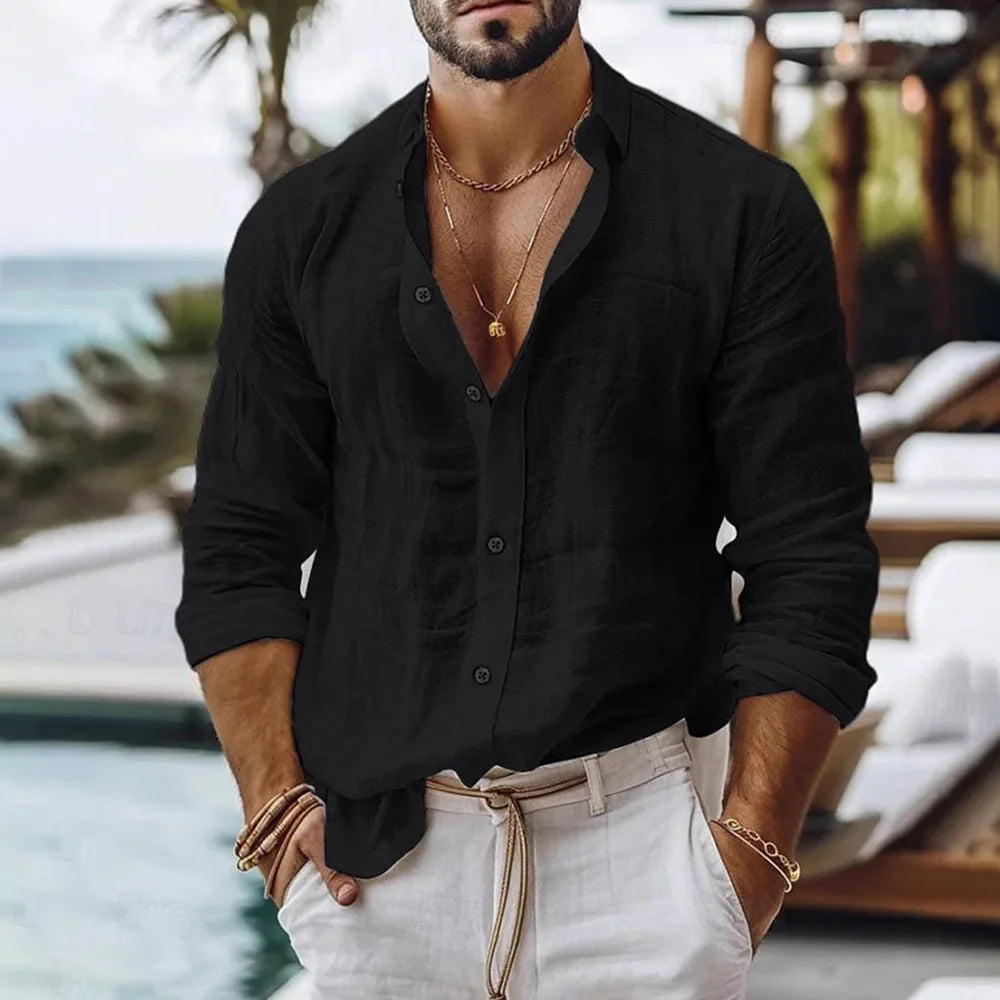 Portofino Linen Resort Shirt - Black (schwarz)