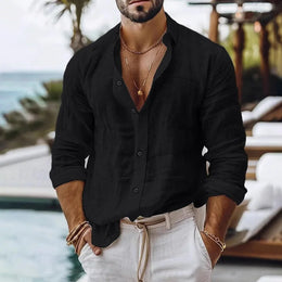 Portofino Linen Resort Shirt - Black (schwarz)