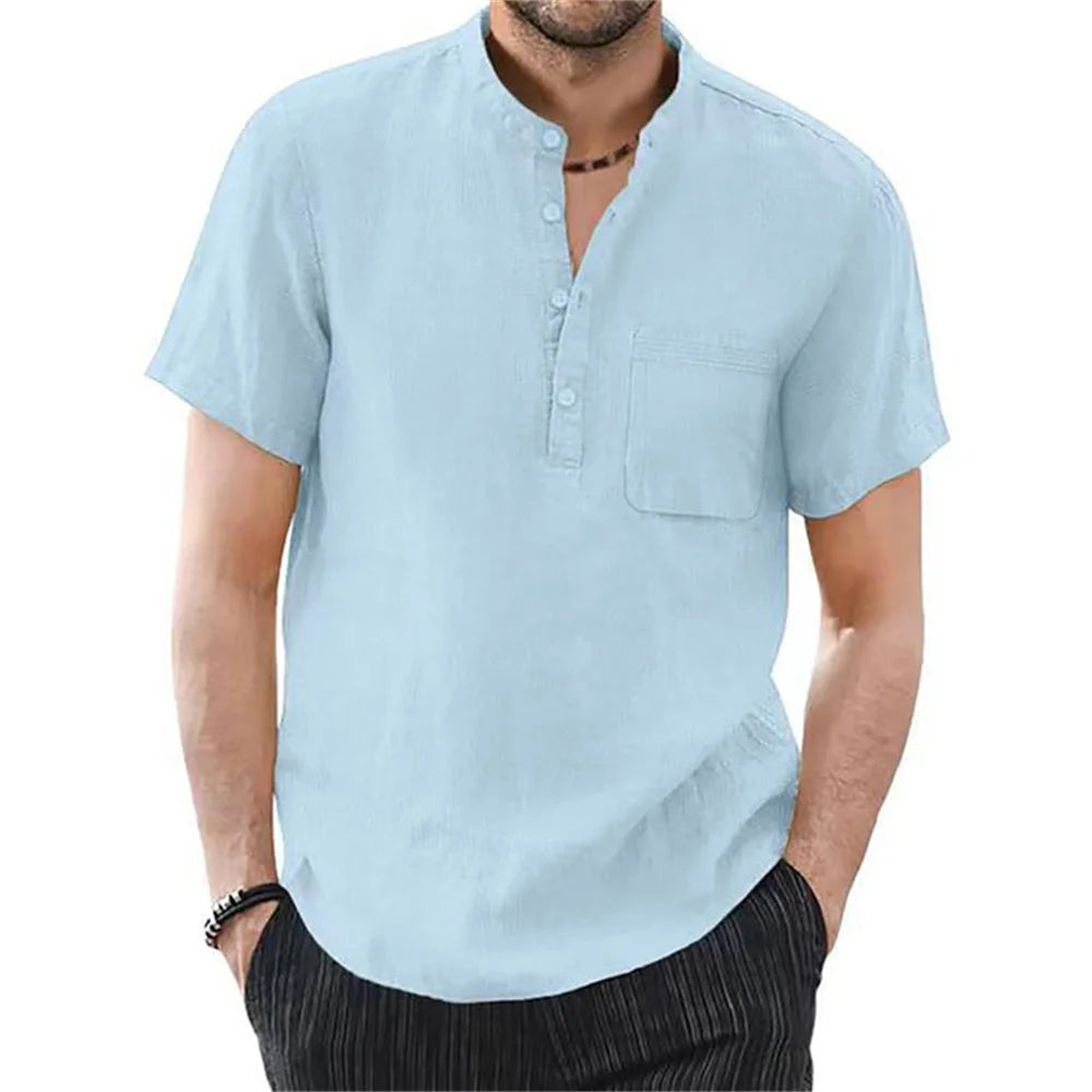 Sorrento Linen Henley Shirt - Light Blue (light blue)