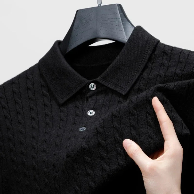 Como Cable Knit Polo - Black (schwarz)