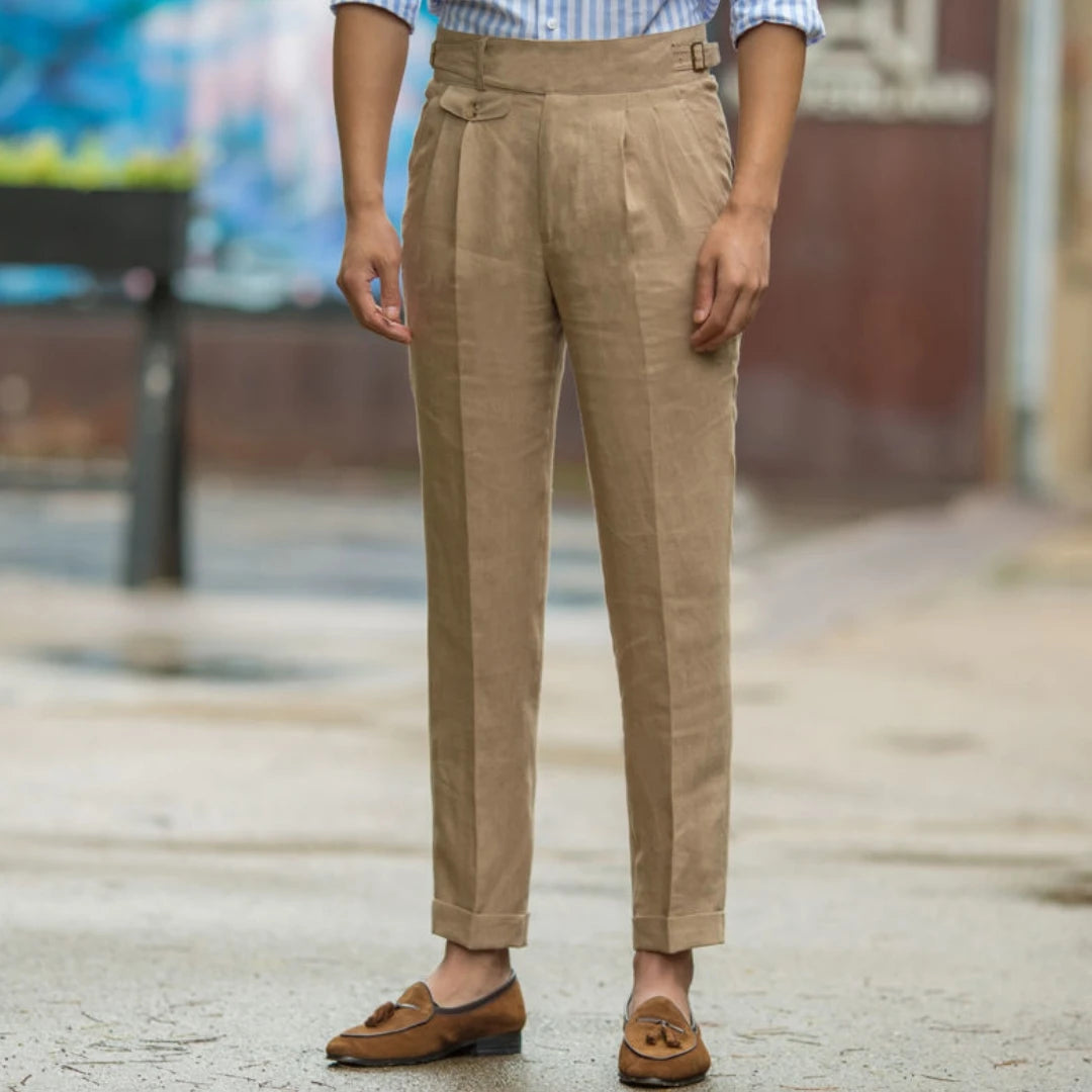 Varenna Summer Pleated Trouser - Khaki (Khaki)
