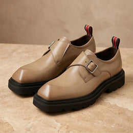 Bergamo Leather Buckle Dress Shoe in Beige