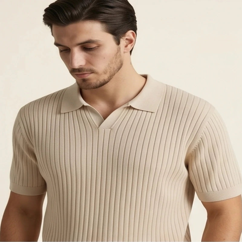 Firenze Ribbed Cotton Polo - Beige