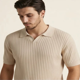 Firenze Ribbed Cotton Polo - Beige