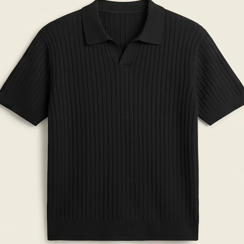 Firenze Ribbed Cotton Polo - Black
